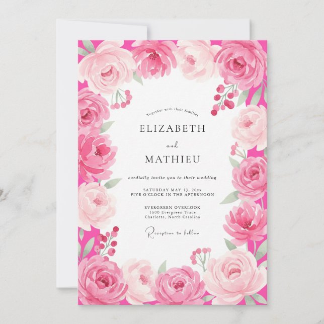 Invitación Boda Romántica Flor de Rosa Caliente (Anverso)