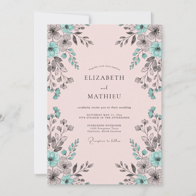 Invitación Boda Romántica Flor de Té (Anverso)