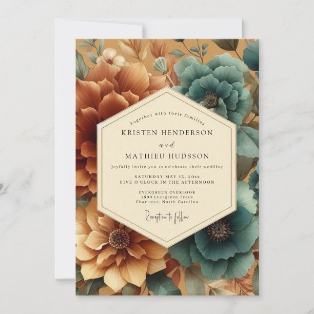 Invitación Boda Romántica Flor de Té Amarillento (Anverso)