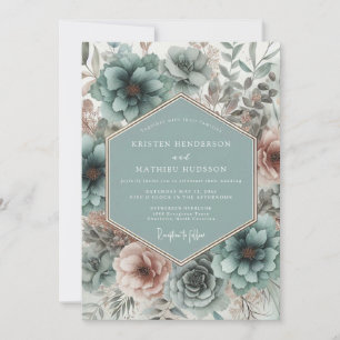 Invitación Boda Romántica Flor de Turquesa