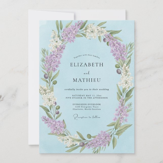 Invitación Boda Romántica Flor de Vinca (Anverso)