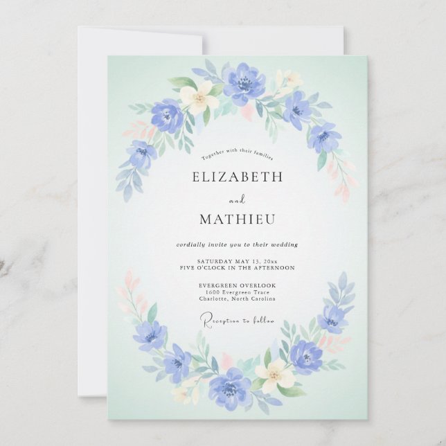 Invitación Boda Romántica Flor de Vinca (Anverso)