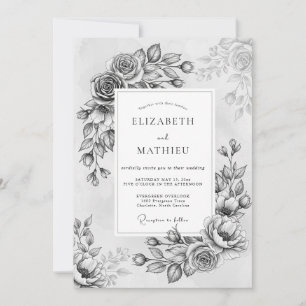 Invitación Boda Romántica Flor Gris Painterly