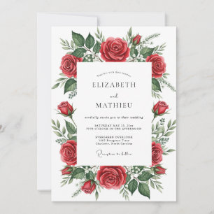Invitación Boda Romántica Flor Roja