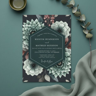Invitación Boda Romántica Flor Teal