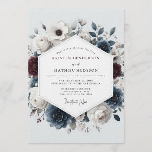 Invitación Boda Romántica Flora Burgundy Pizarra