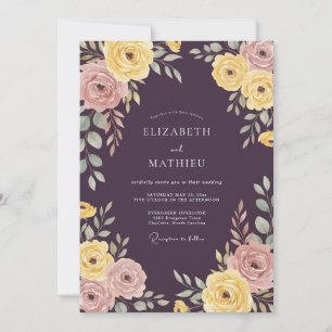 Invitación Boda Romántica Floral Abrazo Ciruela