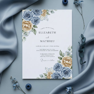 Invitación Boda Romántica Floral Amarillo Azul