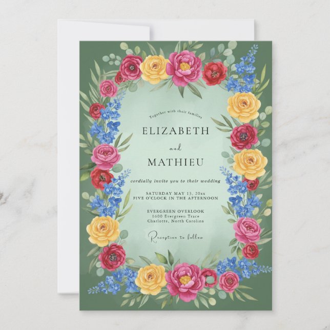 Invitación Boda Romántica Floral Amarillo Rosa (Anverso)