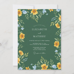 Invitación Boda Romántica Floral Amarillo Verde
