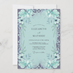 Invitación Boda Romántica Floral Artística Turquesa