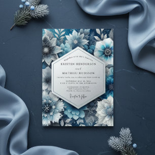 Invitación Boda Romántica Floral Azul y Melancólica