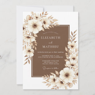 Invitación Boda Romántica Floral Beige con Estilo Pictórico