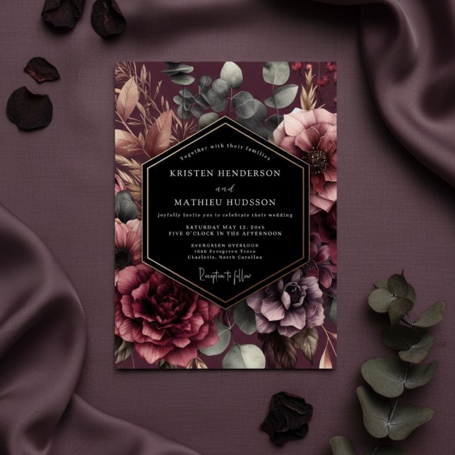 Invitación Boda Romántica Floral Borgoña (Subido por el creador)