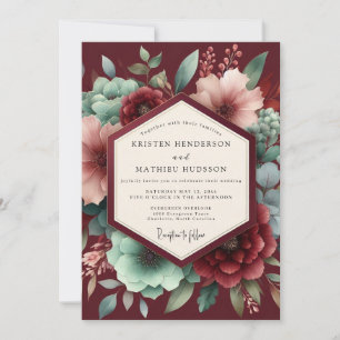 Invitación Boda Romántica Floral Borgoña Malhumorada
