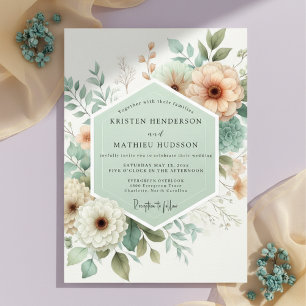 Invitación Boda Romántica Floral Botánica de Crema