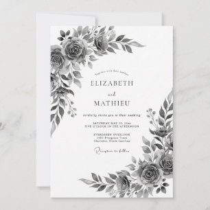 Invitación Boda Romántica Floral Botánica Gris