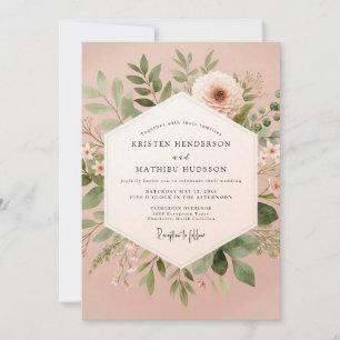 Invitación Boda Romántica Floral Botánica Rosada