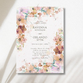 Invitación Boda Romántica Floral Botánica Tono Tierra