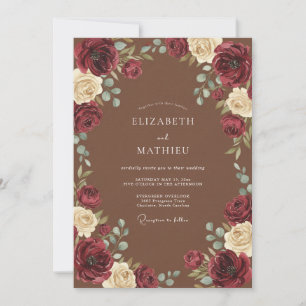 Invitación Boda Romántica Floral Burgundy