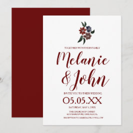 Invitación Boda Romántica Floral Burgundy Simple Acuarela