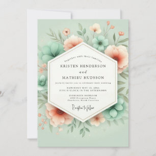 Invitación Boda Romántica Floral Caprichosa a la Menta