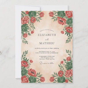 Invitación Boda Romántica Floral Carmesí
