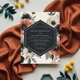 Invitación Boda Romántica Floral con Carbón Malhumorado