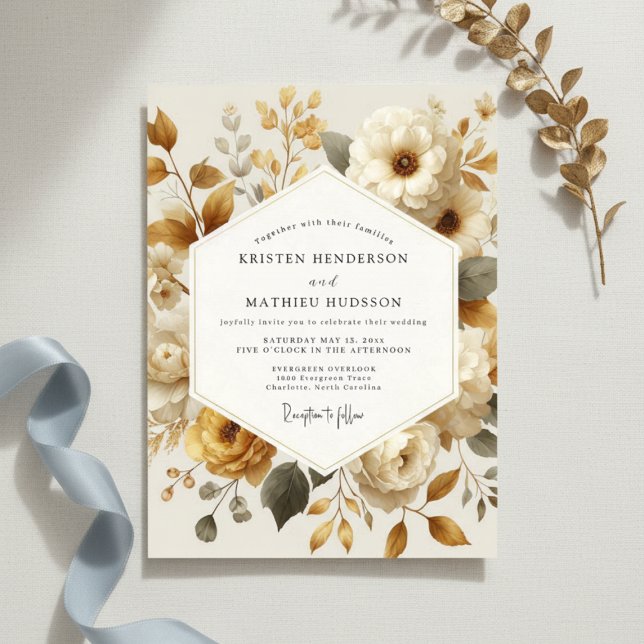 Invitación Boda Romántica Floral Crema Otoño (Subido por el creador)