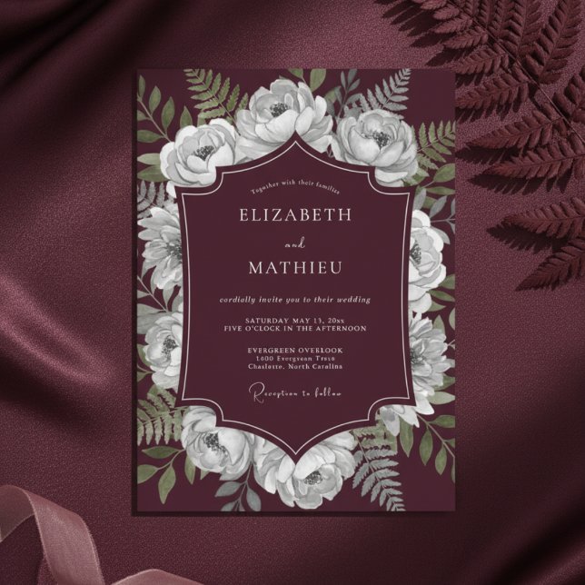 Invitación Boda Romántica Floral de Borgoña (Subido por el creador)