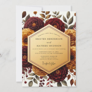 Invitación Boda Romántica Floral de Borgoña Otoñal