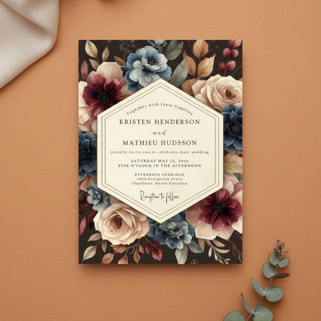 Invitación Boda Romántica Floral de Bosque en Borgoña (Subido por el creador)