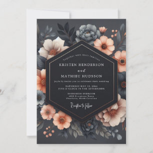 Invitación Boda Romántica Floral de Carbón