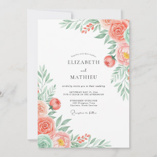 Invitación Boda Romántica Floral de Coral