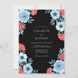 Invitación Boda Romántica Floral de Coral Azul Claro
