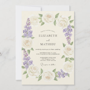 Invitación Boda Romántica Floral de Crema de Lavanda