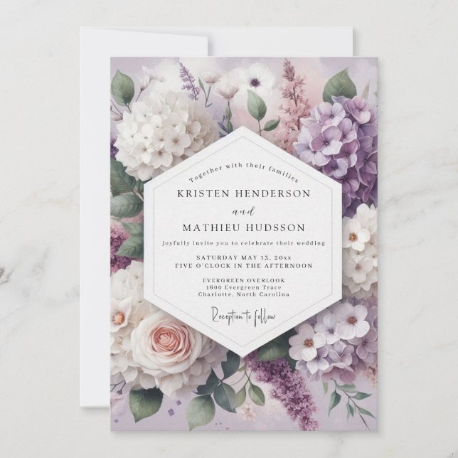 Invitación Boda Romántica Floral de Lavanda (Anverso)