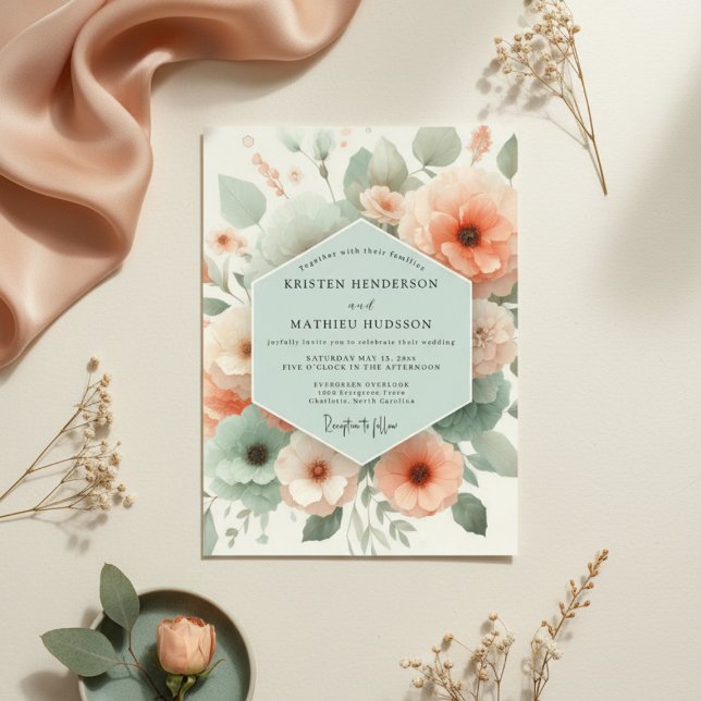 Invitación Boda Romántica Floral de Melocotón (Subido por el creador)