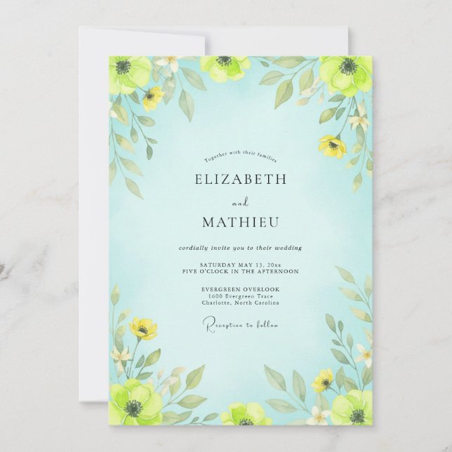 Invitación Boda Romántica Floral de Menta (Anverso)