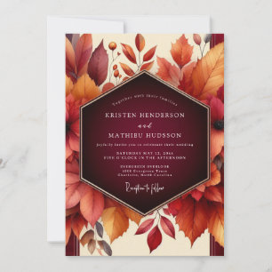 Invitación Boda Romántica Floral de Otoño Borgoña