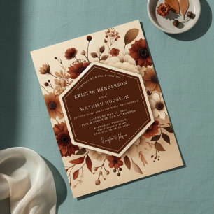 Invitación Boda Romántica Floral de Otoño Marrón