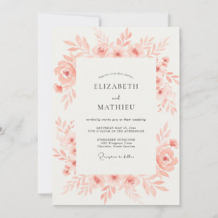 Invitación Boda Romántica Floral Etérea de Coral