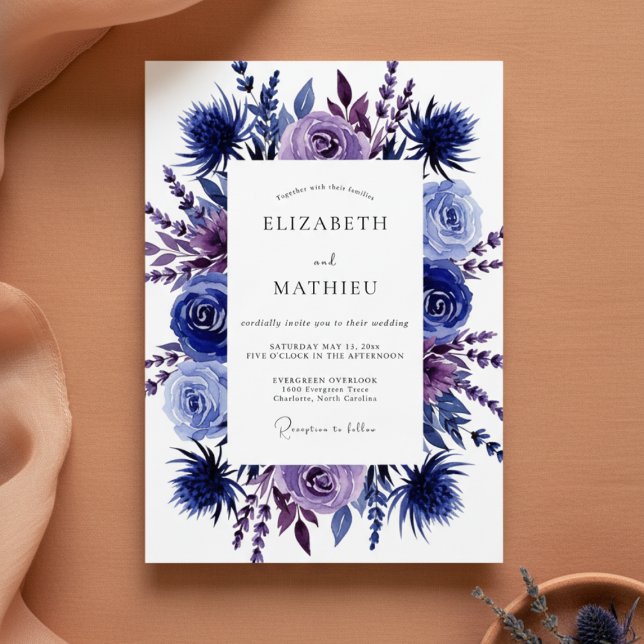 Invitación Boda Romántica Floral Índigo (Subido por el creador)