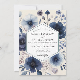 Invitación Boda Romántica Floral Índigo