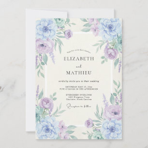 Invitación Boda Romántica Floral Lavanda Vinca