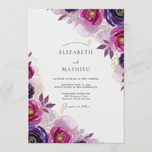 Invitación Boda Romántica Floral Magenta