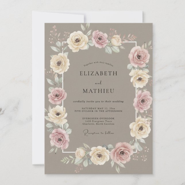 Invitación Boda Romántica Floral Malva (Anverso)