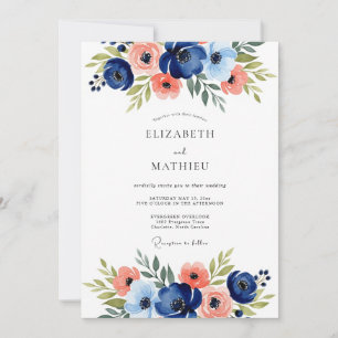 Invitación Boda Romántica Floral Marina