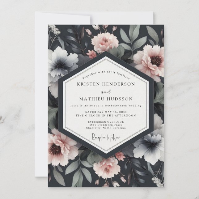 Invitación Boda Romántica Floral Marina (Anverso)