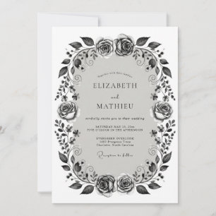 Invitación Boda romántica floral monocroma